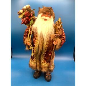 North Pole Trading Co Victorian Jester Santa Claus 17" Vintage Faux fur trim